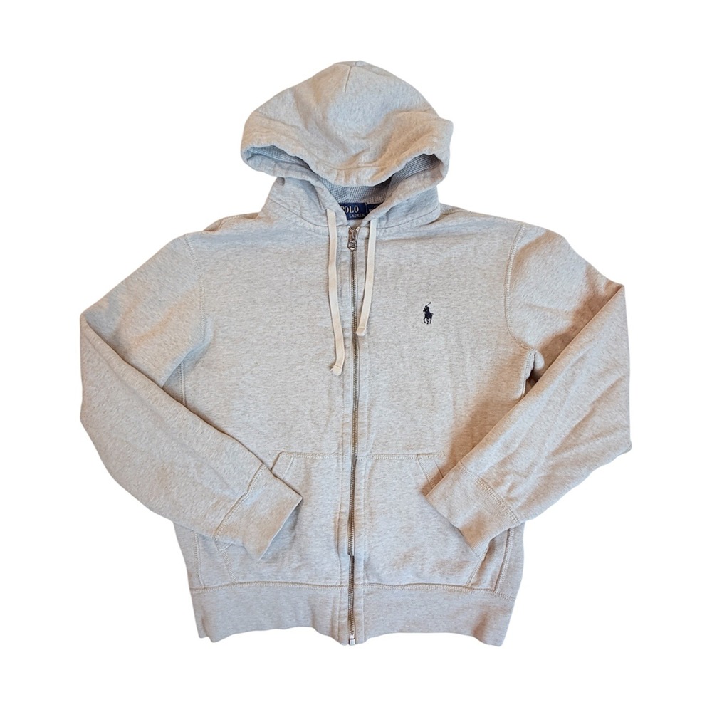 Polo Ralph Lauren Full Zip Hoodie Mens Medium Gray Waffle Lined Pony Logo